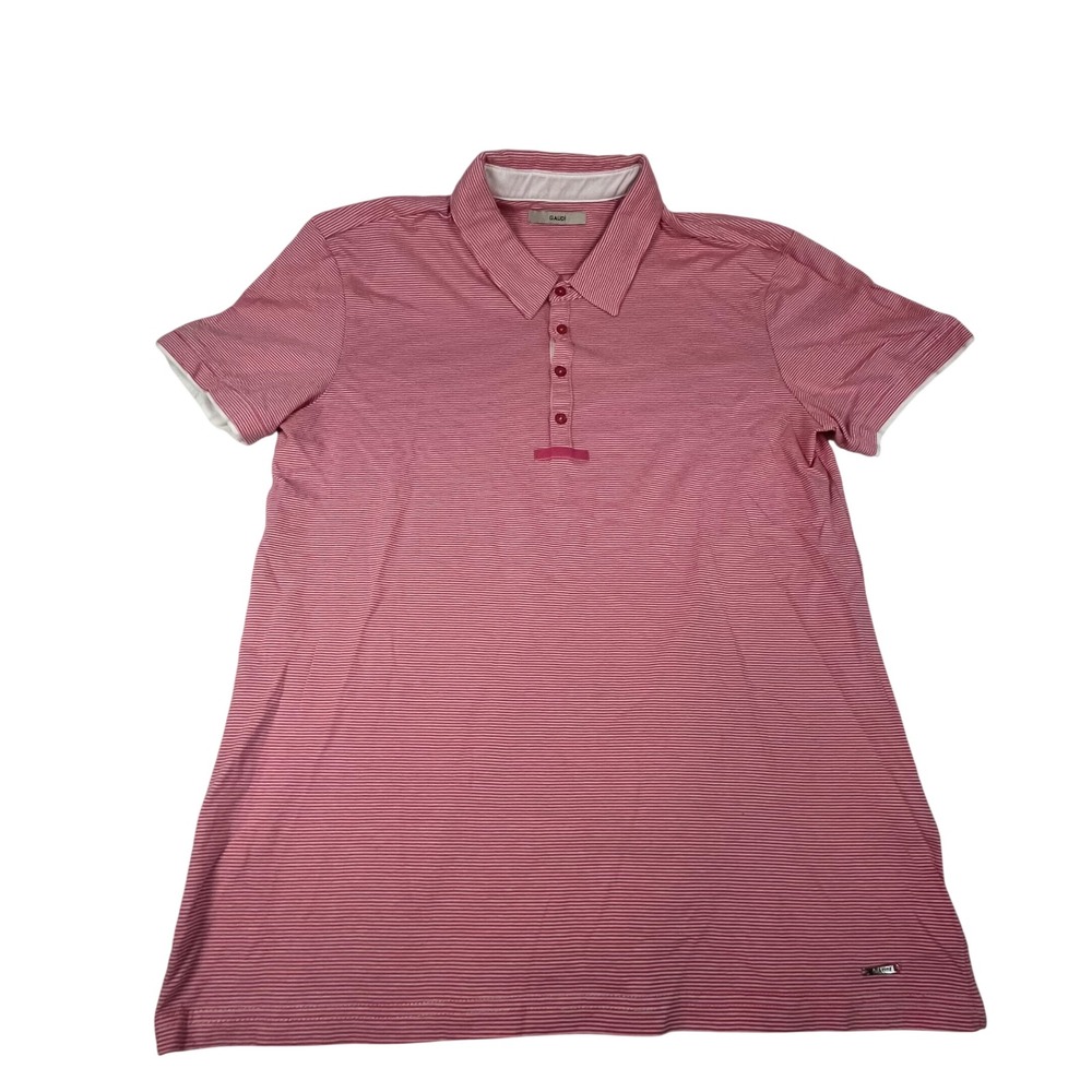 Gaudi Mens Pink White Striped Short Sleeve Polo Shirt Collared Size L